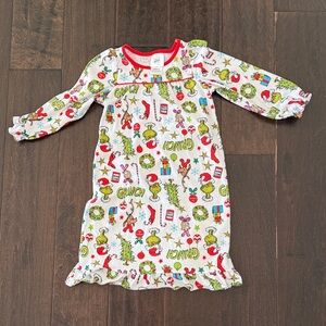 Super Cozy Toddler Girls Grinch Nightgown - Festive White and Red